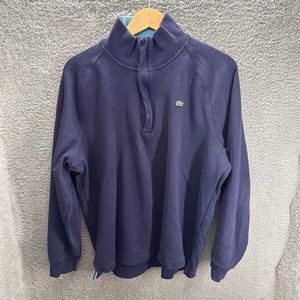 Lacoste Sweatshirt Mens Large Blue Quarter Zip Pullover Mock Neck Size 6 Logo